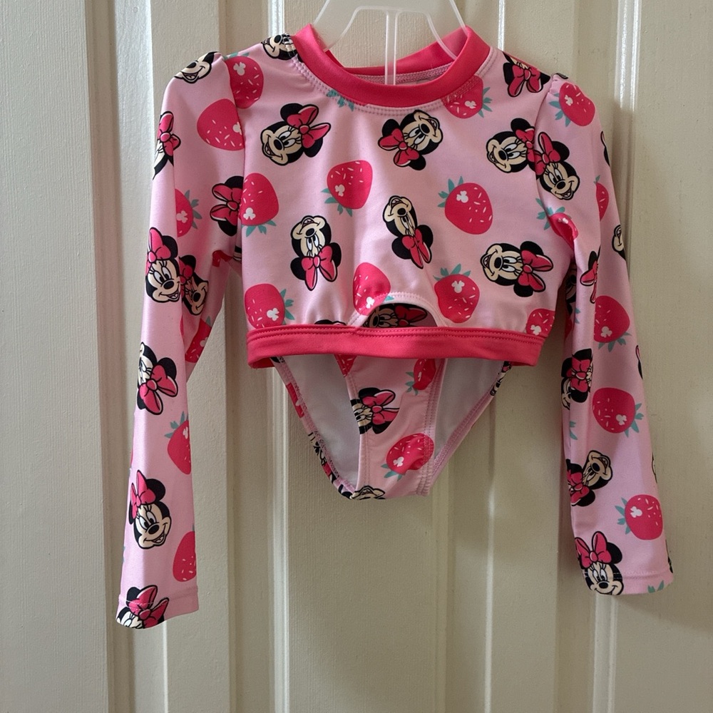 Disney Pink Minnie Mouse Girls Long-Sleeve Rashguard Swim Set